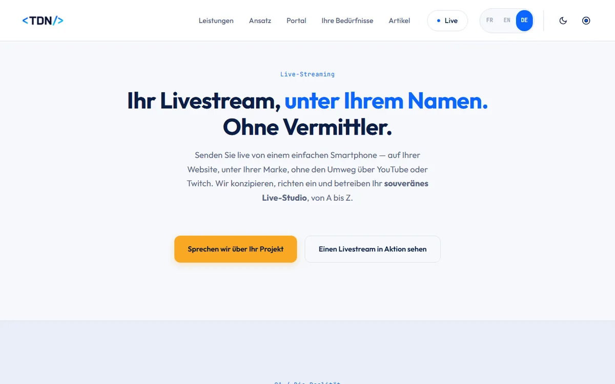 Präsentationsseite unseres Live-Studios