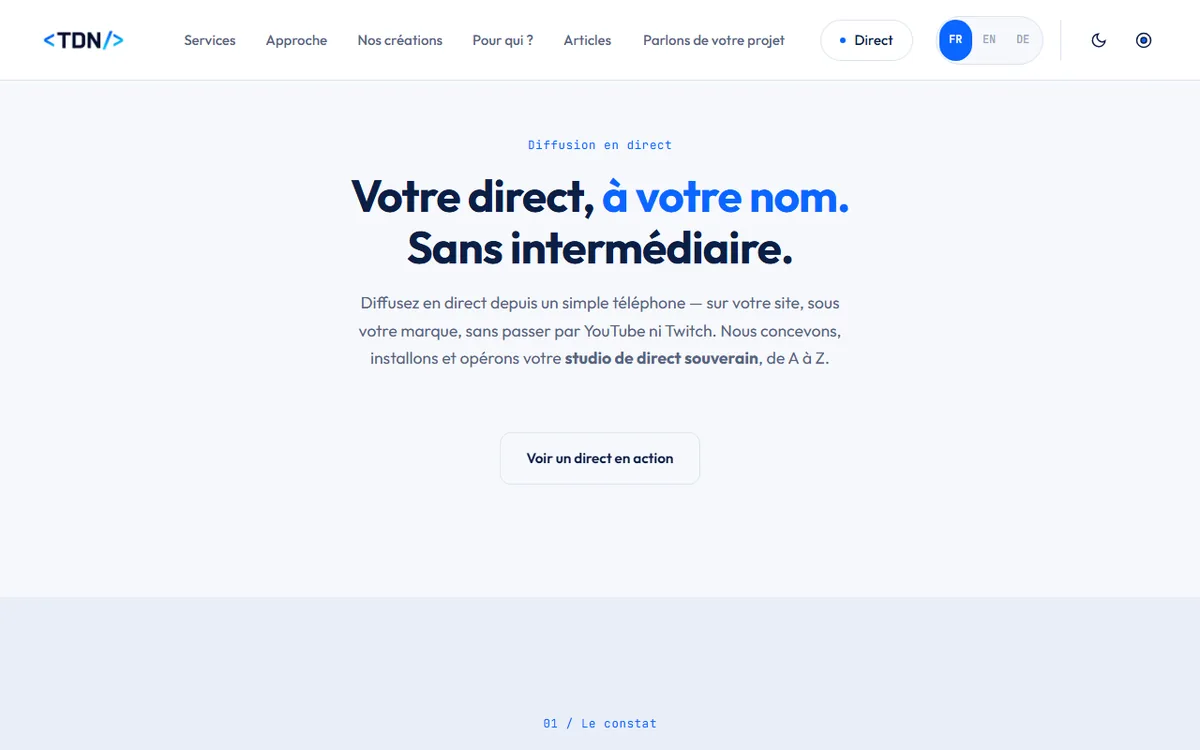Page de presentation de notre studio de diffusion en direct
