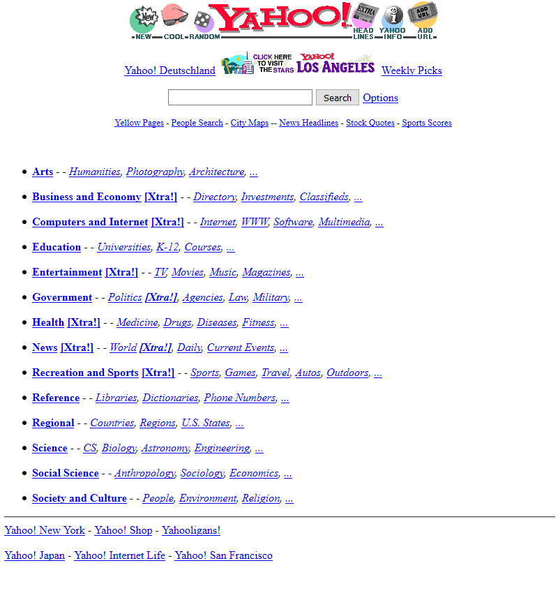 Yahoo! · explorer le Web en 1996
